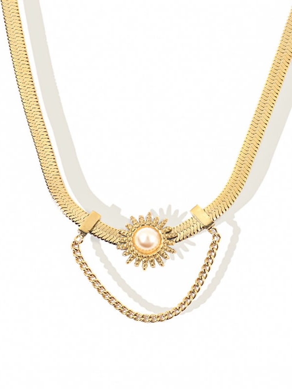 Snake Bone Chain Pearl Gold Necklace